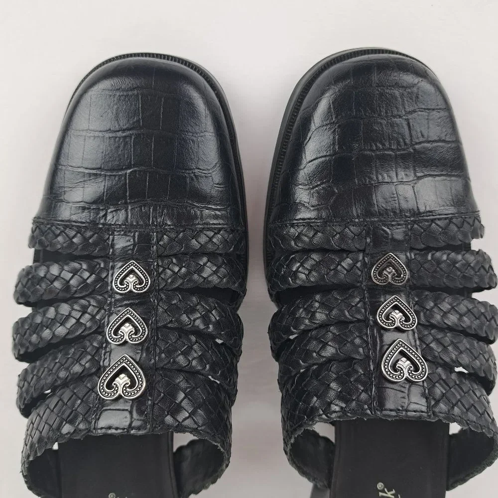 Coldwater Creek Black Leather Braided Moc Croc Mules Size 8 - Picture 5 of 15